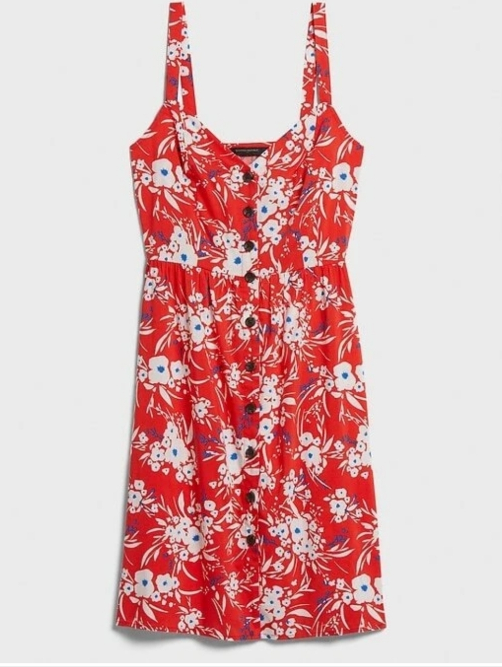 Banana Republic Fit & Flare Red Floral Hot Summer Button Front Dress Cotton Sz M